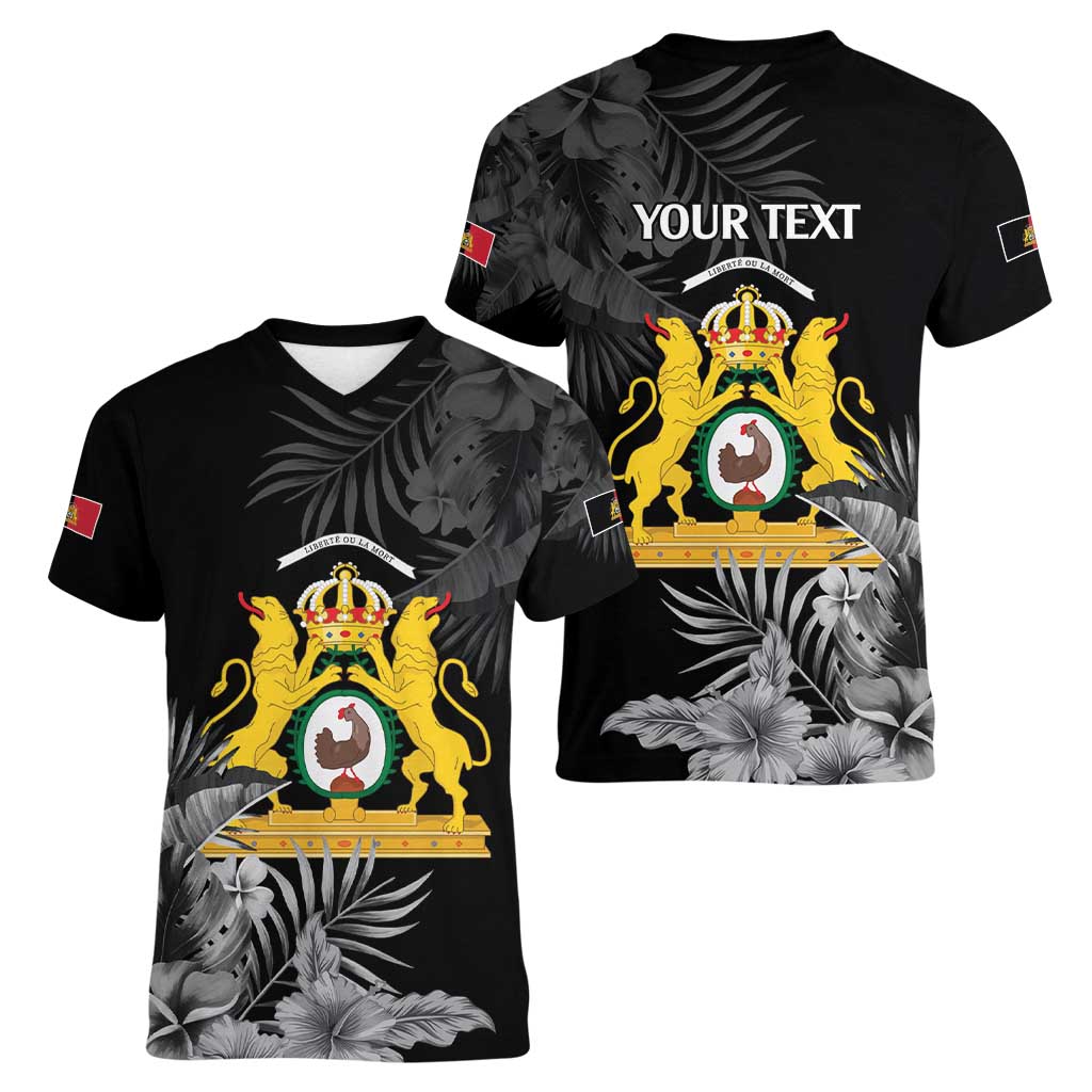 First Empire of Haiti Personalized Women V-Neck T-Shirt Black Hibiscus Liberte ou la Mort!