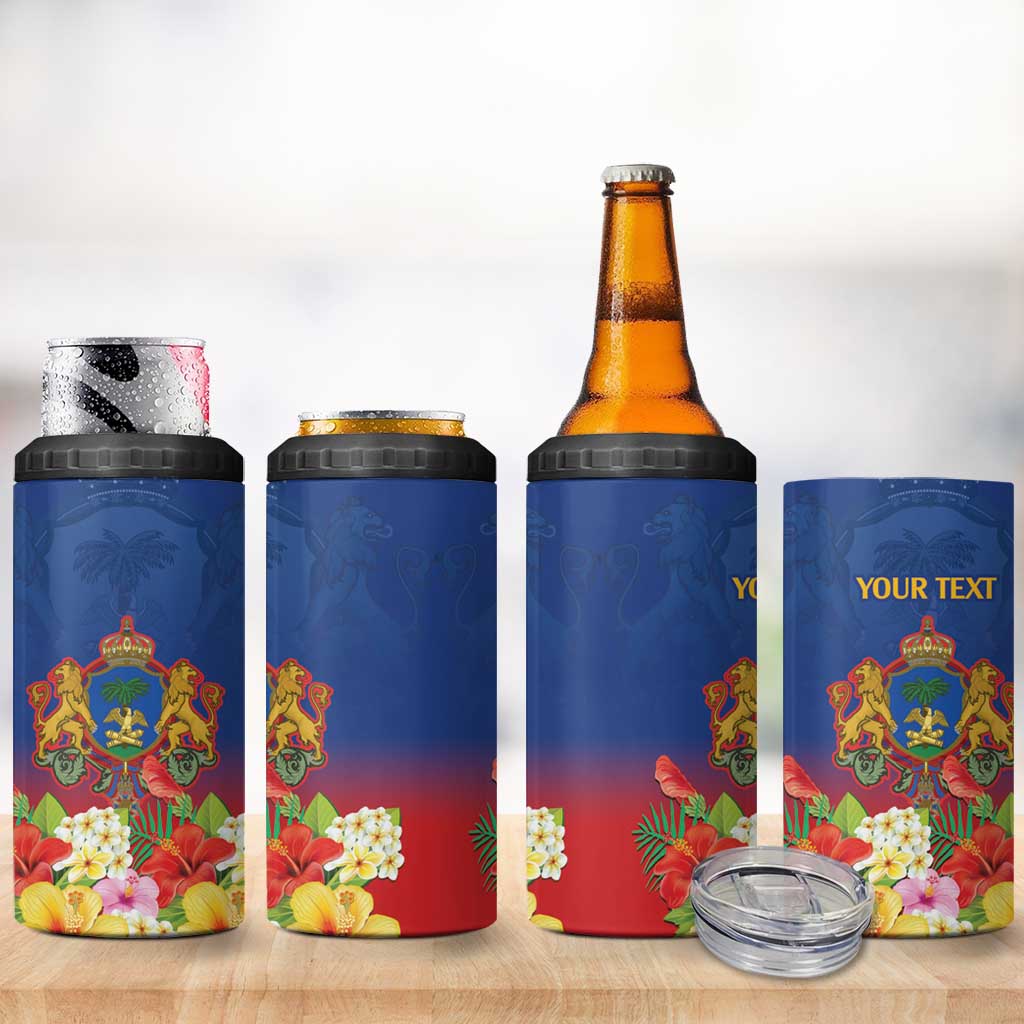 Second Empire of Haiti 1849-1859 Personalized 4 in 1 Can Cooler Tumbler Tropical Hibiscus Flowers