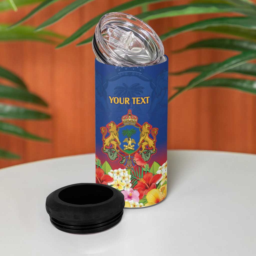 Second Empire of Haiti 1849-1859 Personalized 4 in 1 Can Cooler Tumbler Tropical Hibiscus Flowers