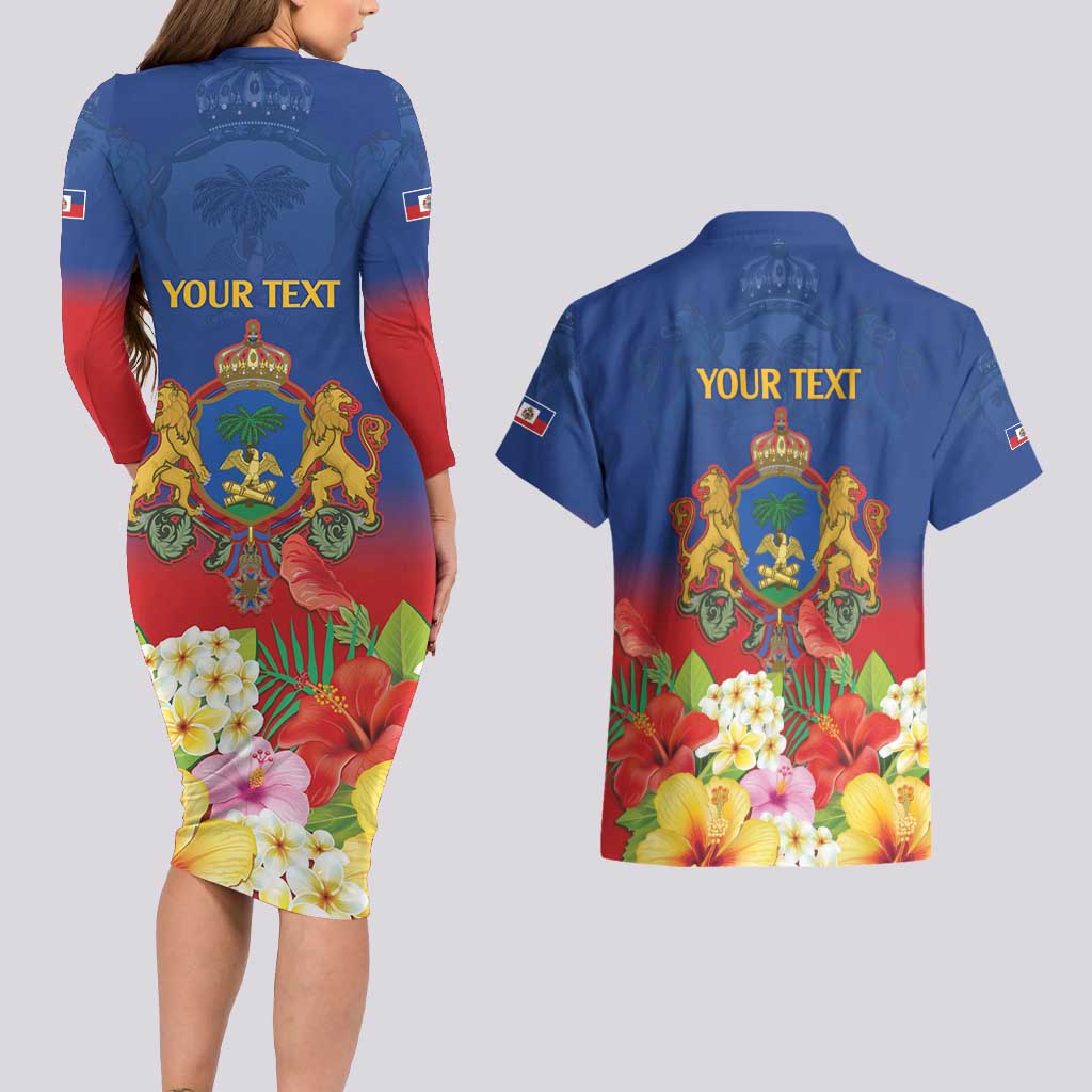 Second Empire of Haiti 1849-1859 Personalized Couples Matching Long Sleeve Bodycon Dress and Hawaiian Shirt Tropical Hibiscus Flowers