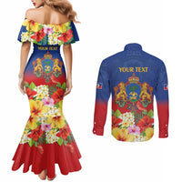 Second Empire of Haiti 1849-1859 Personalized Couples Matching Mermaid Dress and Long Sleeve Button Shirt Tropical Hibiscus Flowers
