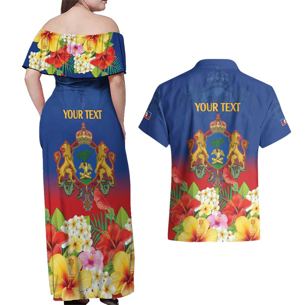 Second Empire of Haiti 1849-1859 Personalized Couples Matching Off Shoulder Maxi Dress and Hawaiian Shirt Tropical Hibiscus Flowers