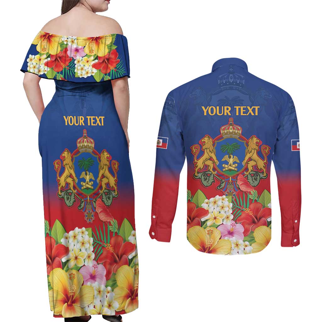Second Empire of Haiti 1849-1859 Personalized Couples Matching Off Shoulder Maxi Dress and Long Sleeve Button Shirt Tropical Hibiscus Flowers