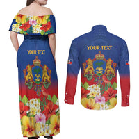 Second Empire of Haiti 1849-1859 Personalized Couples Matching Off Shoulder Maxi Dress and Long Sleeve Button Shirt Tropical Hibiscus Flowers