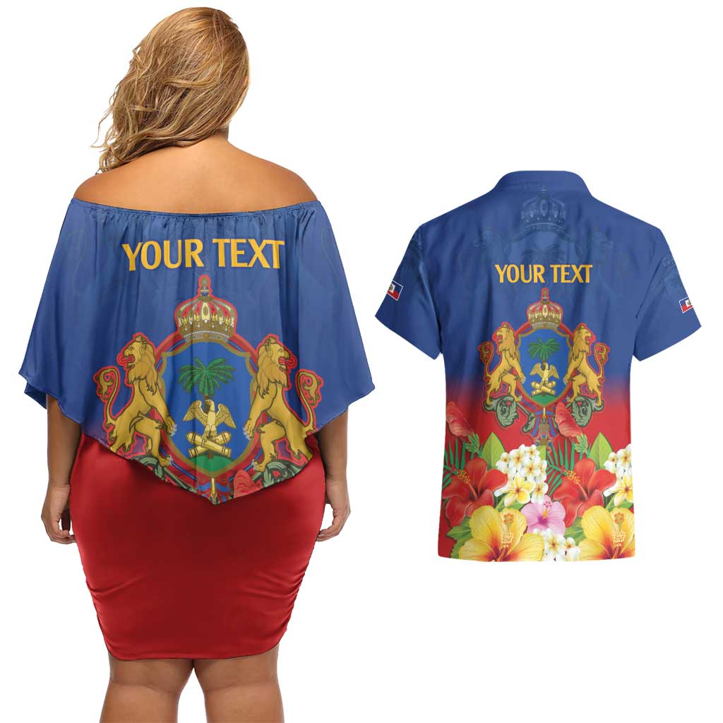 Second Empire of Haiti 1849-1859 Personalized Couples Matching Off Shoulder Short Dress and Hawaiian Shirt Tropical Hibiscus Flowers