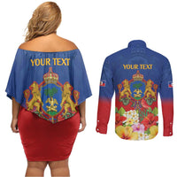 Second Empire of Haiti 1849-1859 Personalized Couples Matching Off Shoulder Short Dress and Long Sleeve Button Shirt Tropical Hibiscus Flowers
