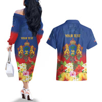 Second Empire of Haiti 1849-1859 Personalized Couples Matching Off The Shoulder Long Sleeve Dress and Hawaiian Shirt Tropical Hibiscus Flowers