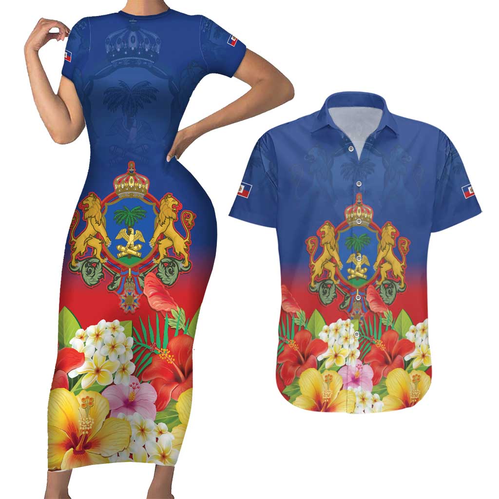 Second Empire of Haiti 1849-1859 Personalized Couples Matching Short Sleeve Bodycon Dress and Hawaiian Shirt Tropical Hibiscus Flowers