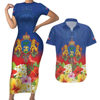 Second Empire of Haiti 1849-1859 Personalized Couples Matching Short Sleeve Bodycon Dress and Hawaiian Shirt Tropical Hibiscus Flowers