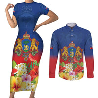 Second Empire of Haiti 1849-1859 Personalized Couples Matching Short Sleeve Bodycon Dress and Long Sleeve Button Shirt Tropical Hibiscus Flowers