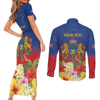 Second Empire of Haiti 1849-1859 Personalized Couples Matching Short Sleeve Bodycon Dress and Long Sleeve Button Shirt Tropical Hibiscus Flowers