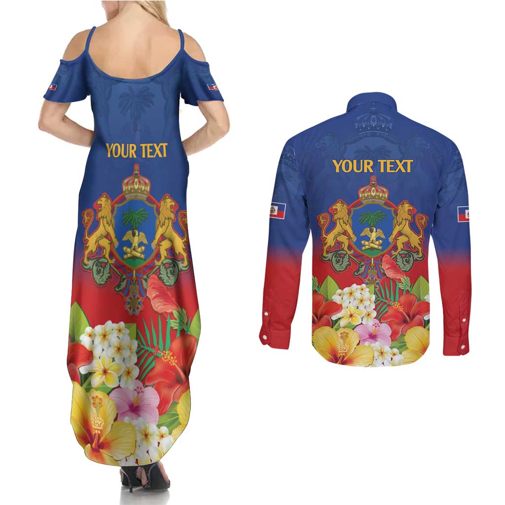 Second Empire of Haiti 1849-1859 Personalized Couples Matching Summer Maxi Dress and Long Sleeve Button Shirt Tropical Hibiscus Flowers