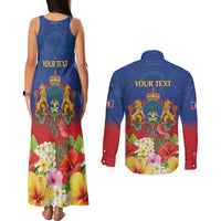 Second Empire of Haiti 1849-1859 Personalized Couples Matching Tank Maxi Dress and Long Sleeve Button Shirt Tropical Hibiscus Flowers