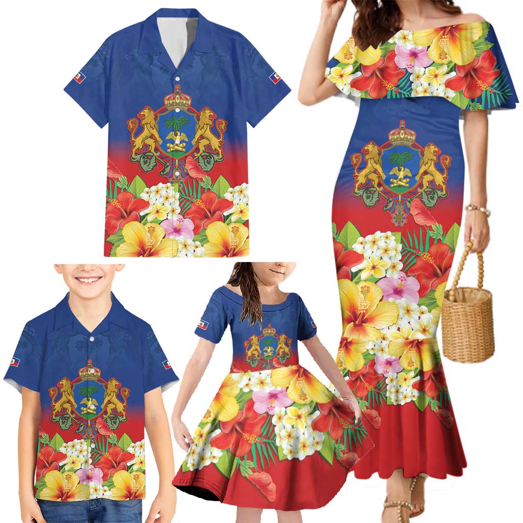Second Empire of Haiti 1849-1859 Personalized Family Matching Mermaid Dress and Hawaiian Shirt Tropical Hibiscus Flowers