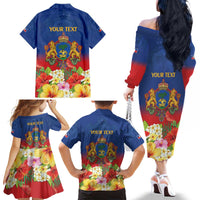 Second Empire of Haiti 1849-1859 Personalized Family Matching Off The Shoulder Long Sleeve Dress and Hawaiian Shirt Tropical Hibiscus Flowers