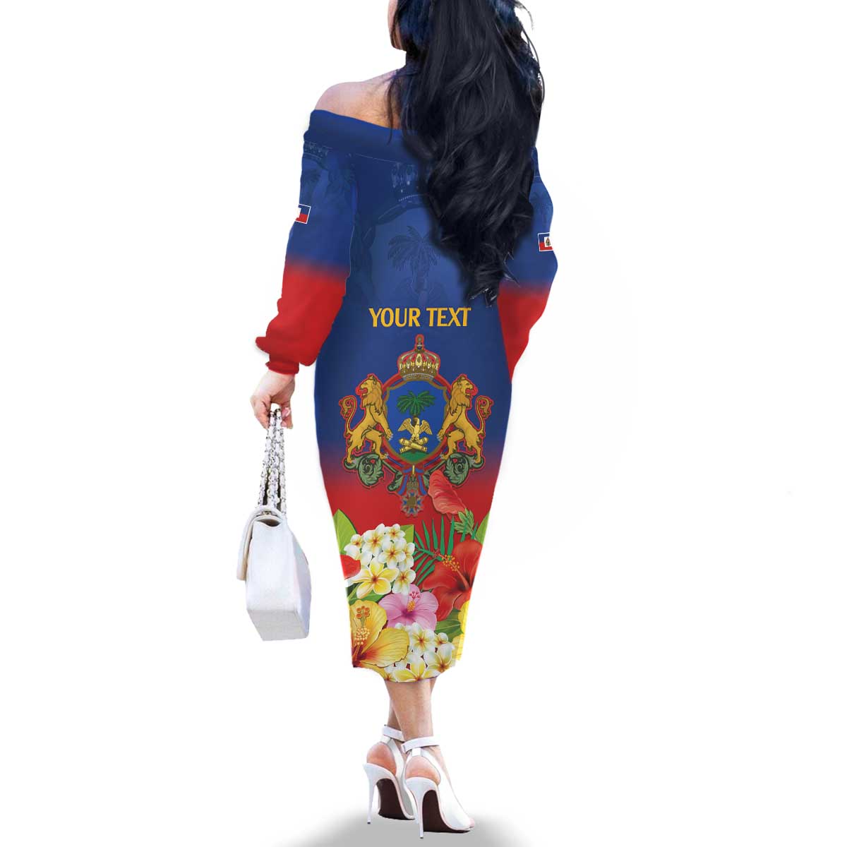 Second Empire of Haiti 1849-1859 Personalized Family Matching Off The Shoulder Long Sleeve Dress and Hawaiian Shirt Tropical Hibiscus Flowers