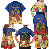 Second Empire of Haiti 1849-1859 Personalized Family Matching Off Shoulder Maxi Dress and Hawaiian Shirt Tropical Hibiscus Flowers