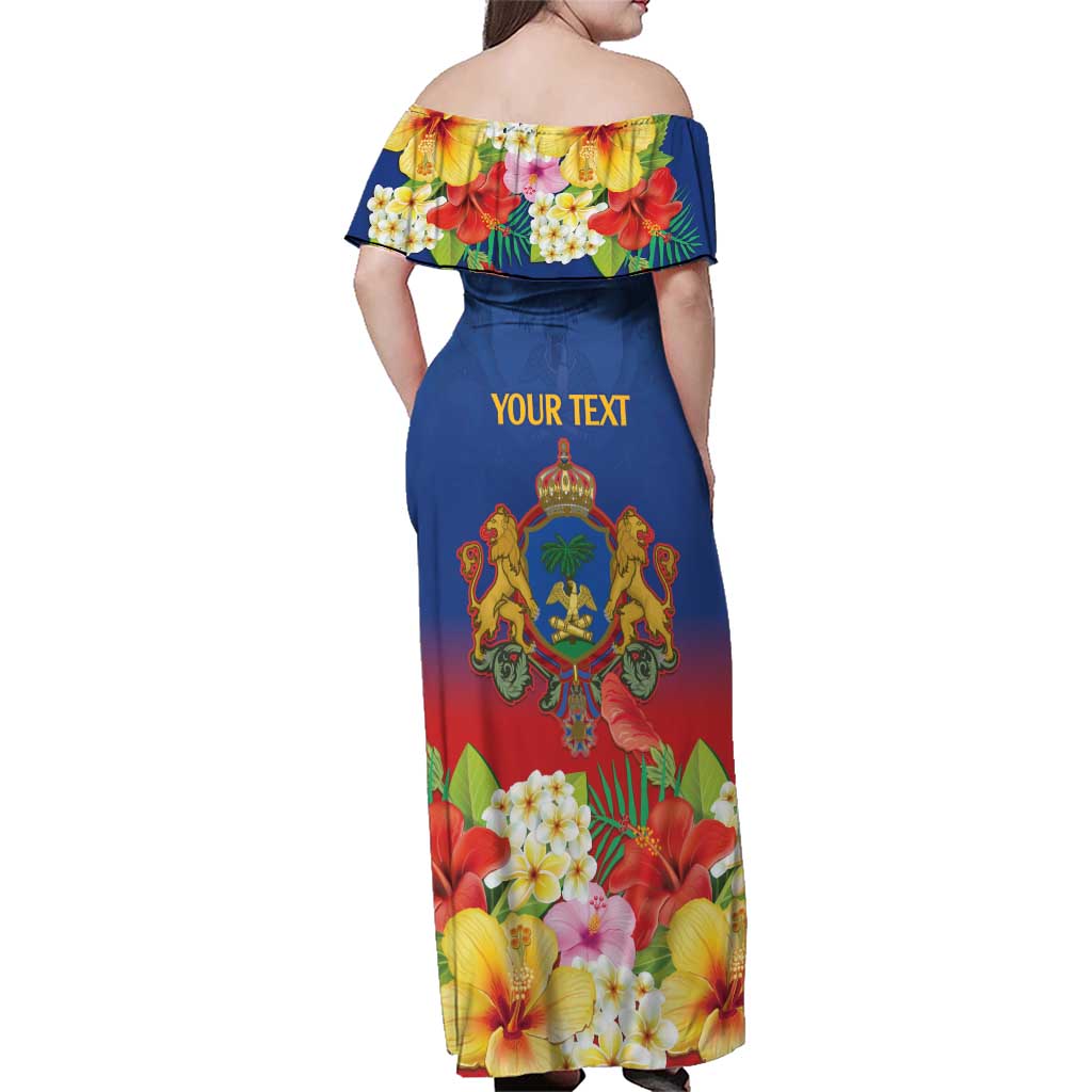 Second Empire of Haiti 1849-1859 Personalized Family Matching Off Shoulder Maxi Dress and Hawaiian Shirt Tropical Hibiscus Flowers