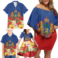 Second Empire of Haiti 1849-1859 Personalized Family Matching Off Shoulder Short Dress and Hawaiian Shirt Tropical Hibiscus Flowers