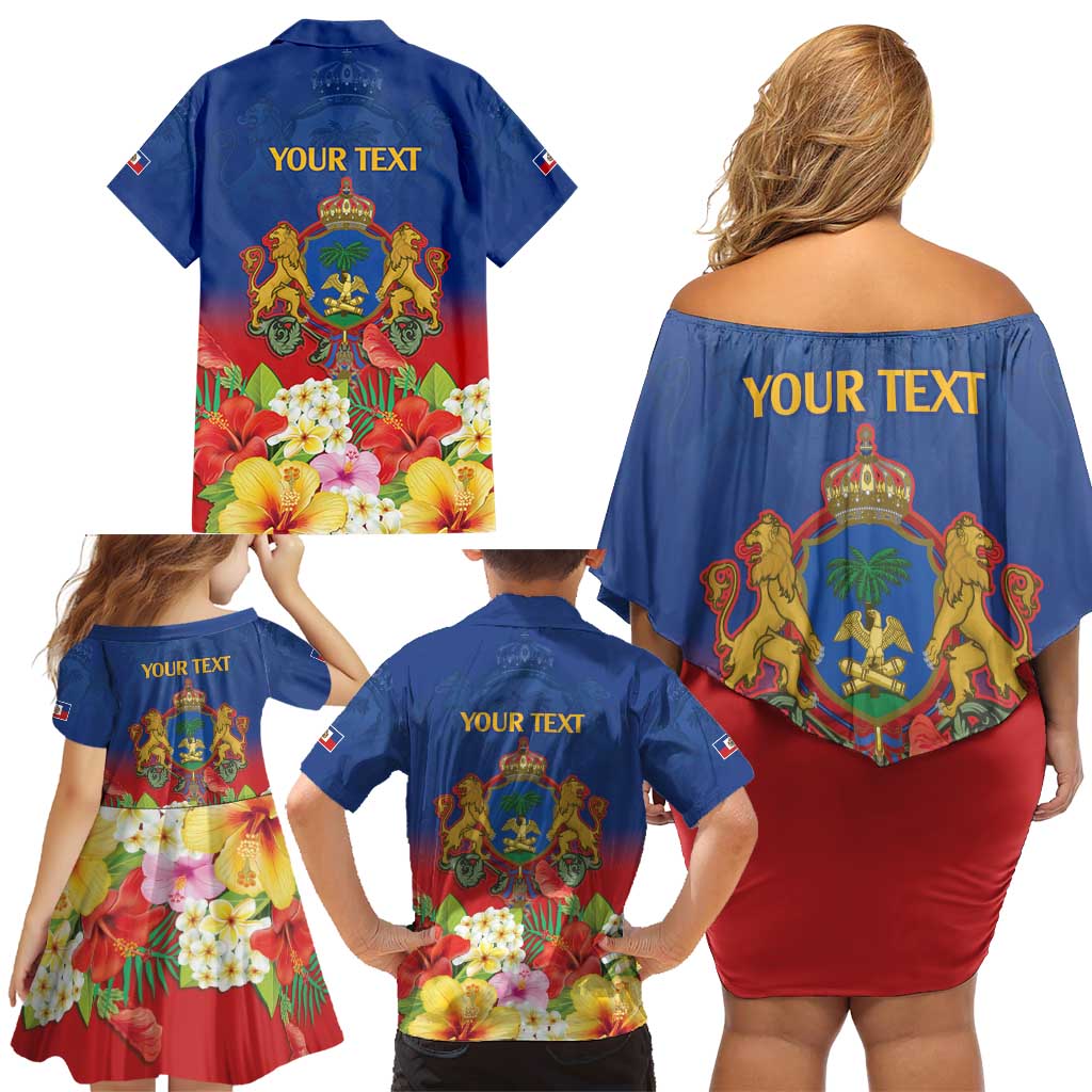 Second Empire of Haiti 1849-1859 Personalized Family Matching Off Shoulder Short Dress and Hawaiian Shirt Tropical Hibiscus Flowers