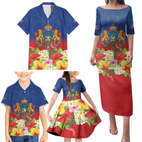 Second Empire of Haiti 1849-1859 Personalized Family Matching Puletasi and Hawaiian Shirt Tropical Hibiscus Flowers