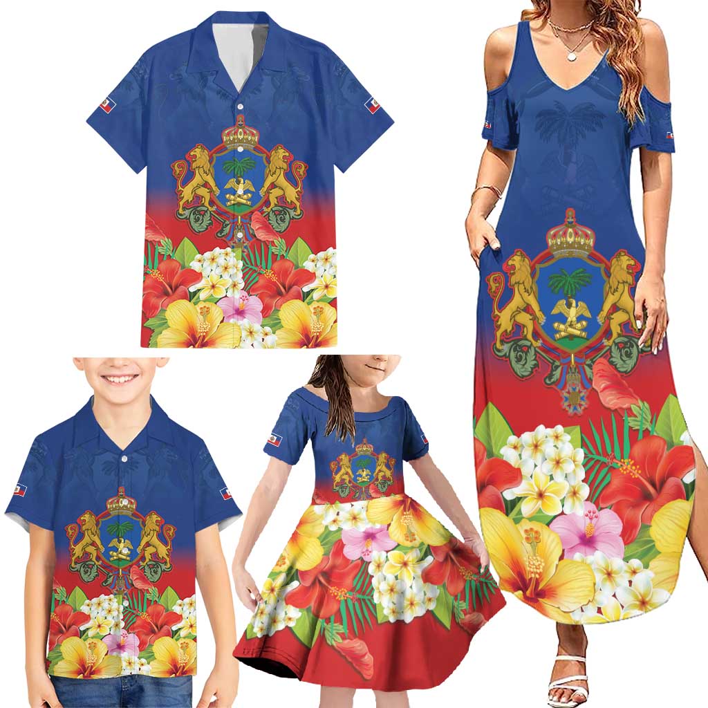 Second Empire of Haiti 1849-1859 Personalized Family Matching Summer Maxi Dress and Hawaiian Shirt Tropical Hibiscus Flowers