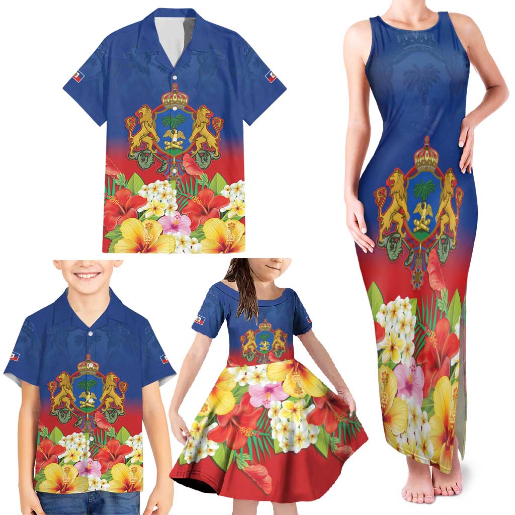 Second Empire of Haiti 1849-1859 Personalized Family Matching Tank Maxi Dress and Hawaiian Shirt Tropical Hibiscus Flowers