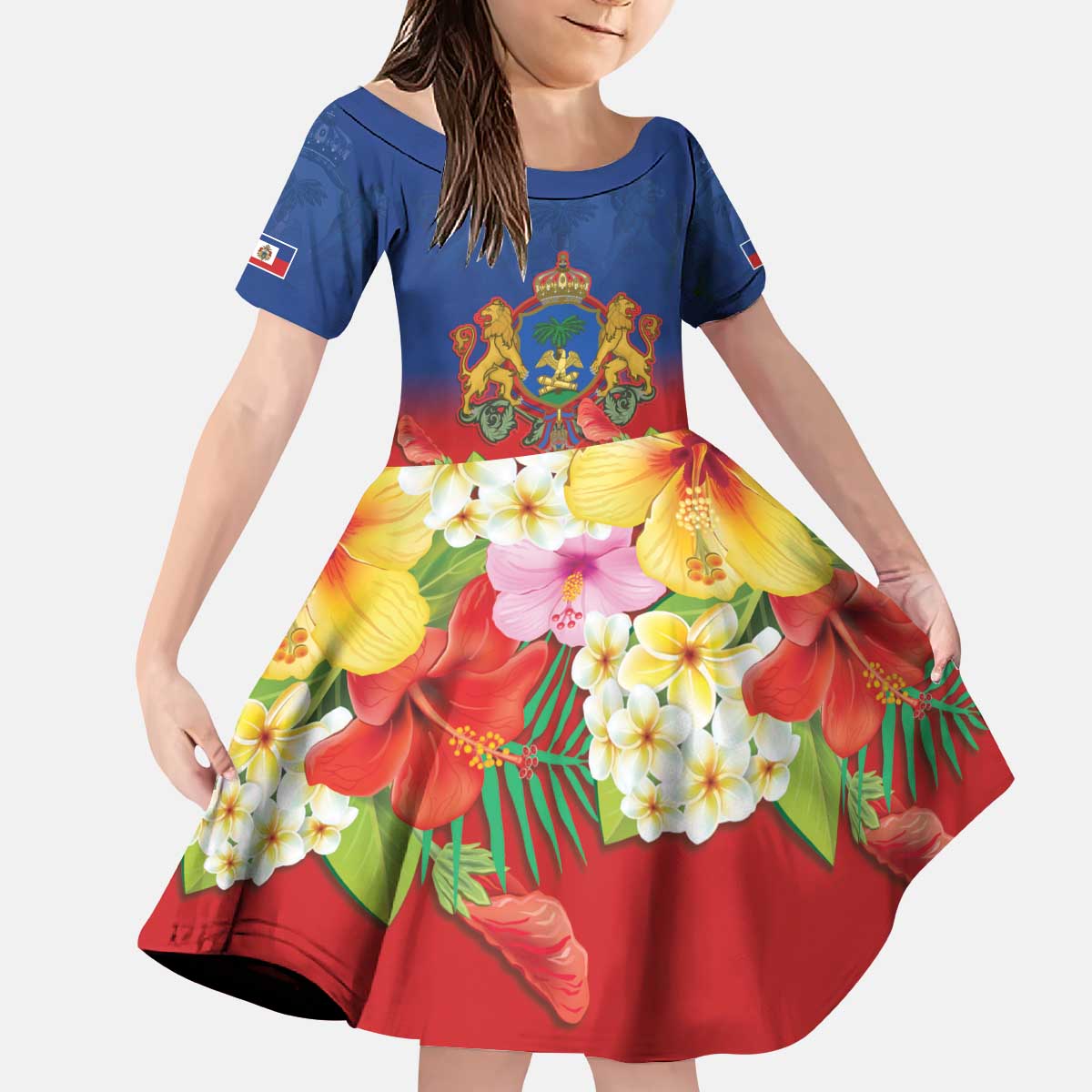 Second Empire of Haiti 1849-1859 Personalized Kid Short Sleeve Dress Tropical Hibiscus Flowers