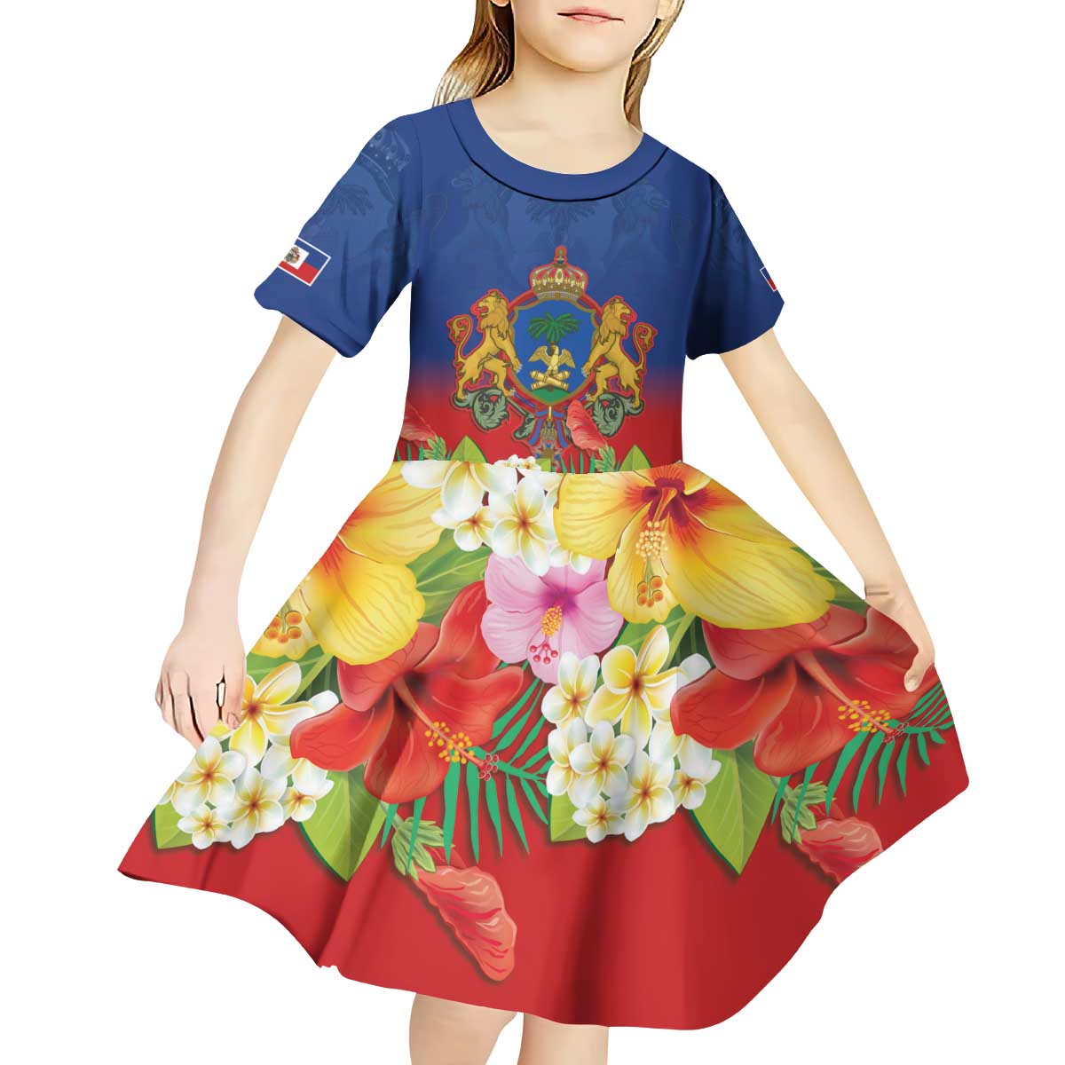 Second Empire of Haiti 1849-1859 Personalized Kid Short Sleeve Dress Tropical Hibiscus Flowers