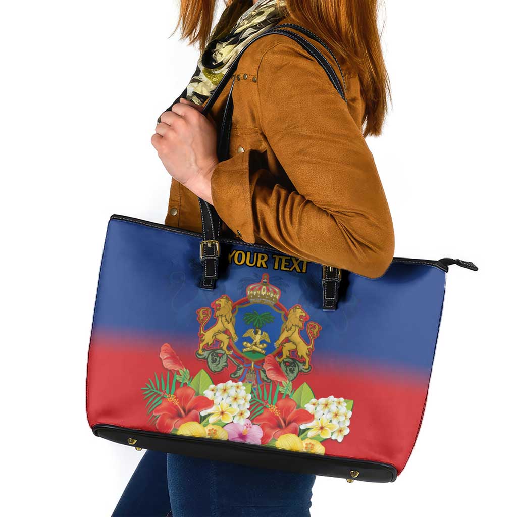 Second Empire of Haiti 1849-1859 Personalized Leather Tote Bag Tropical Hibiscus Flowers