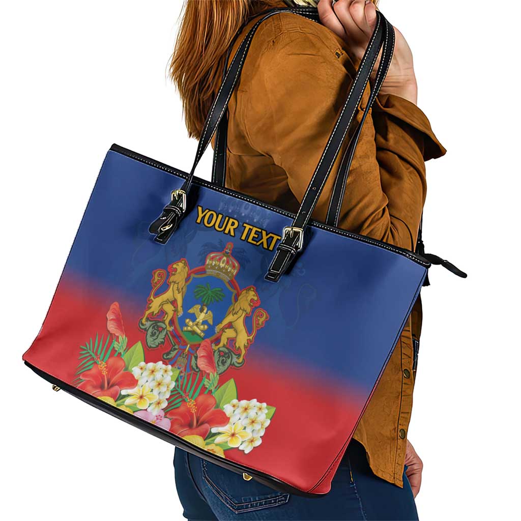 Second Empire of Haiti 1849-1859 Personalized Leather Tote Bag Tropical Hibiscus Flowers