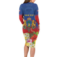 Second Empire of Haiti 1849-1859 Personalized Long Sleeve Bodycon Dress Tropical Hibiscus Flowers
