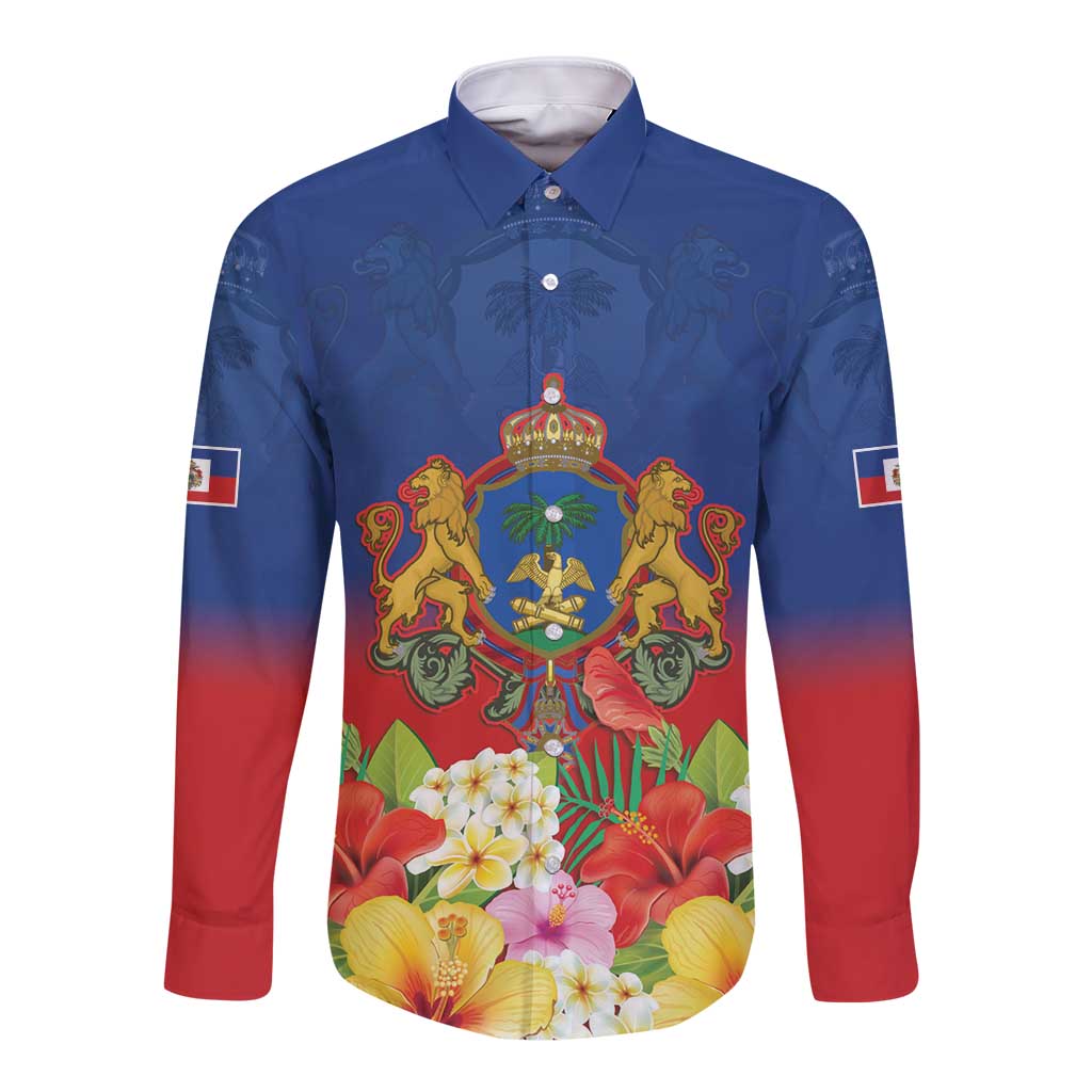 Second Empire of Haiti 1849-1859 Personalized Long Sleeve Button Shirt Tropical Hibiscus Flowers