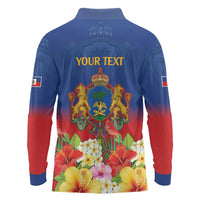Second Empire of Haiti 1849-1859 Personalized Long Sleeve Polo Shirt Tropical Hibiscus Flowers