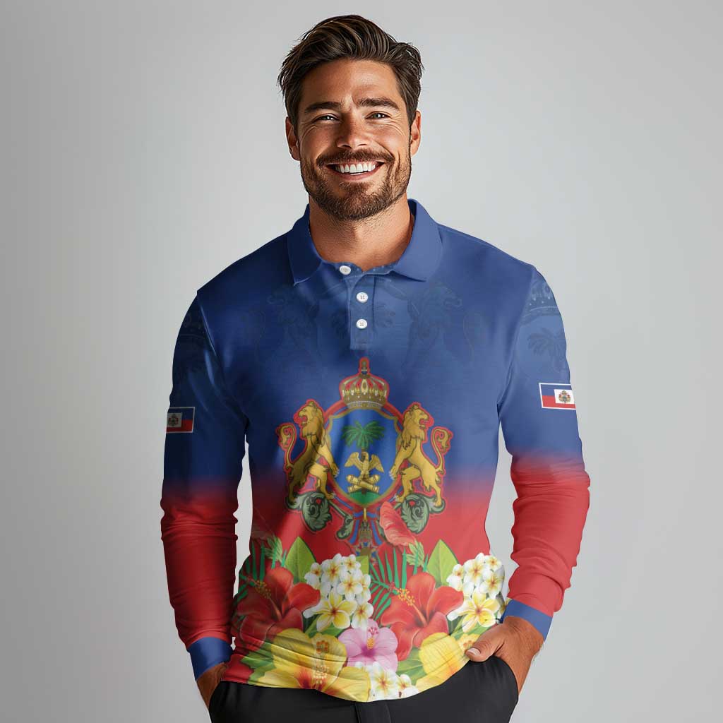 Second Empire of Haiti 1849-1859 Personalized Long Sleeve Polo Shirt Tropical Hibiscus Flowers