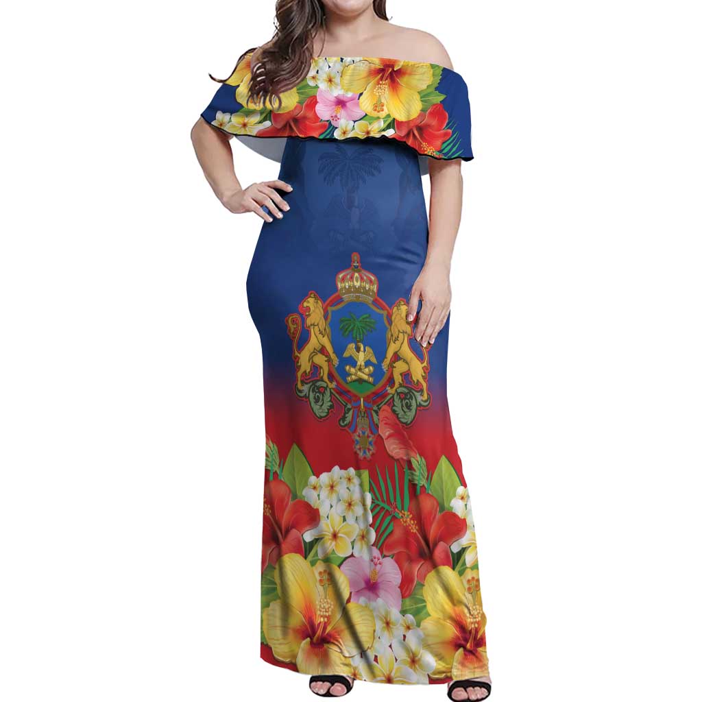 Second Empire of Haiti 1849-1859 Personalized Off Shoulder Maxi Dress Tropical Hibiscus Flowers