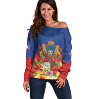 Second Empire of Haiti 1849-1859 Personalized Off Shoulder Sweater Tropical Hibiscus Flowers