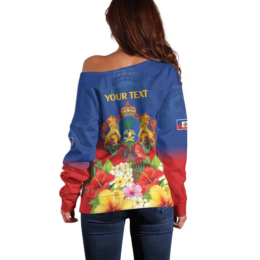 Second Empire of Haiti 1849-1859 Personalized Off Shoulder Sweater Tropical Hibiscus Flowers