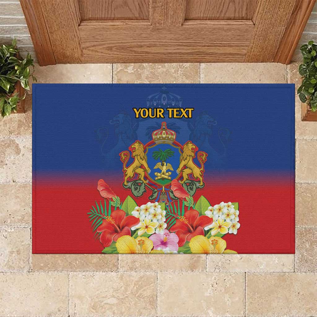 Second Empire of Haiti 1849-1859 Personalized Rubber Doormat Tropical Hibiscus Flowers