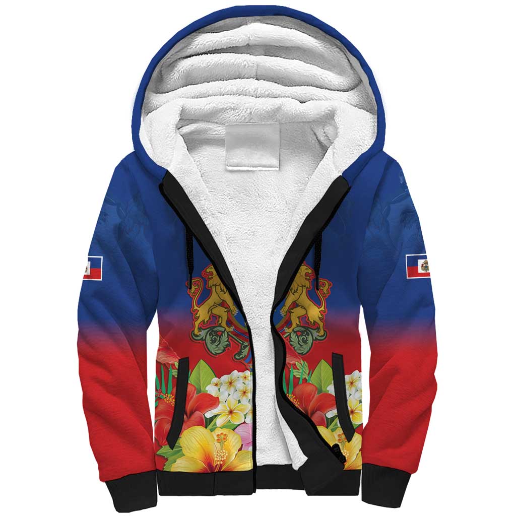 Second Empire of Haiti 1849-1859 Personalized Sherpa Hoodie Tropical Hibiscus Flowers