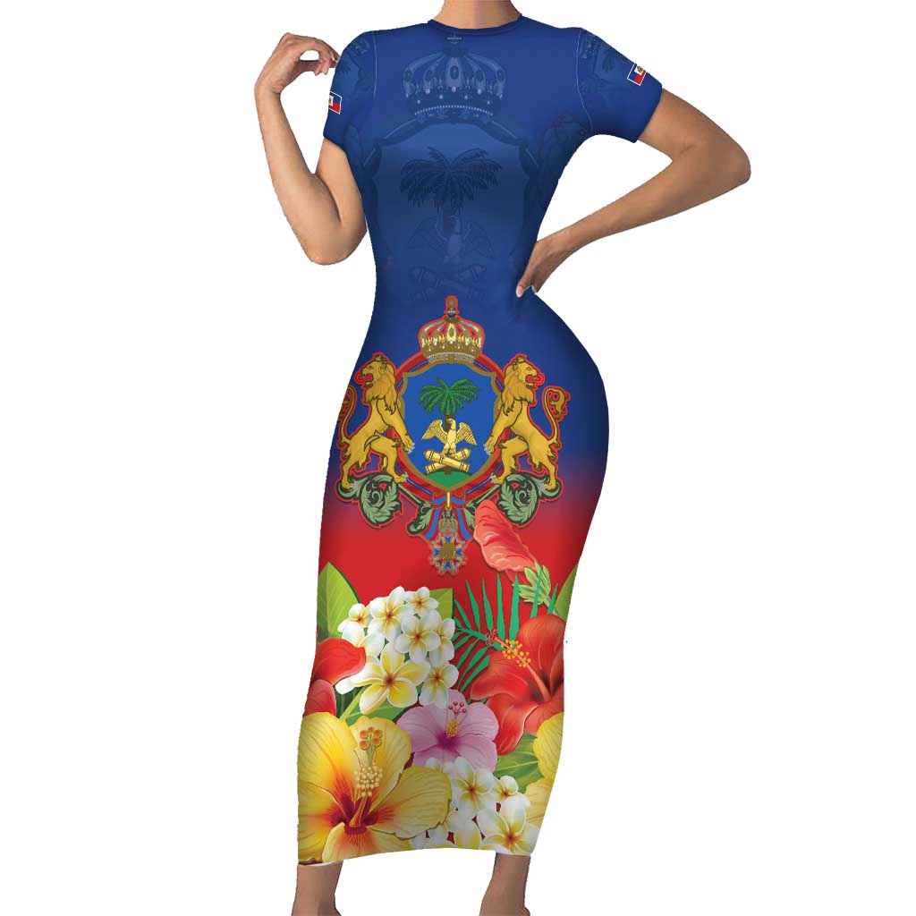 Second Empire of Haiti 1849-1859 Personalized Short Sleeve Bodycon Dress Tropical Hibiscus Flowers