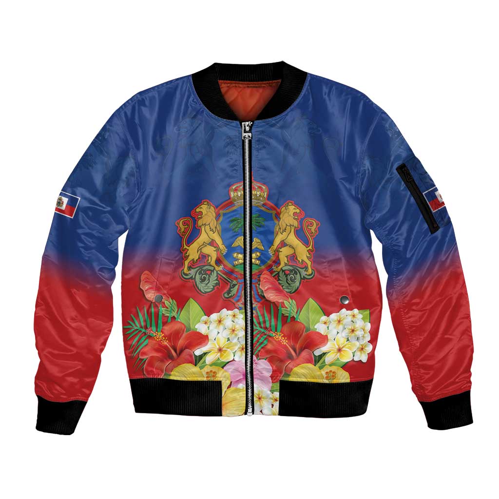 Second Empire of Haiti 1849-1859 Personalized Sleeve Zip Bomber Jacket Tropical Hibiscus Flowers