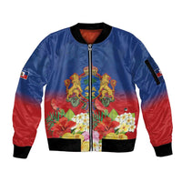 Second Empire of Haiti 1849-1859 Personalized Sleeve Zip Bomber Jacket Tropical Hibiscus Flowers