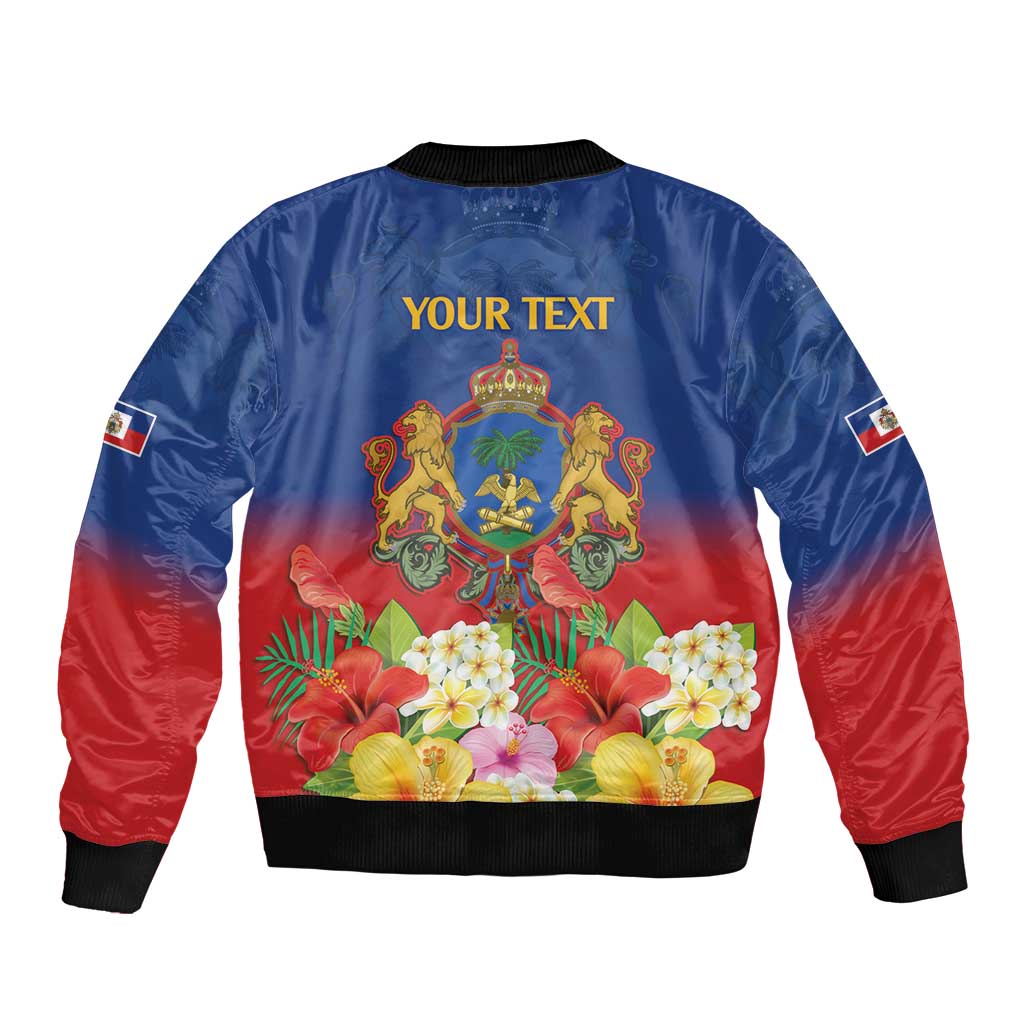 Second Empire of Haiti 1849-1859 Personalized Sleeve Zip Bomber Jacket Tropical Hibiscus Flowers