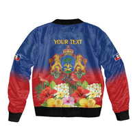 Second Empire of Haiti 1849-1859 Personalized Sleeve Zip Bomber Jacket Tropical Hibiscus Flowers