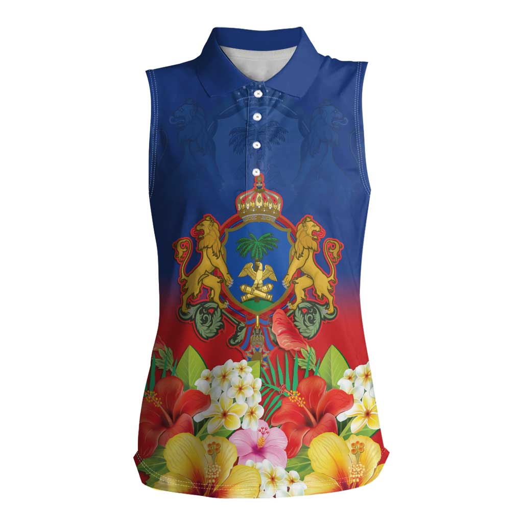 Second Empire of Haiti 1849-1859 Personalized Women Sleeveless Polo Shirt Tropical Hibiscus Flowers