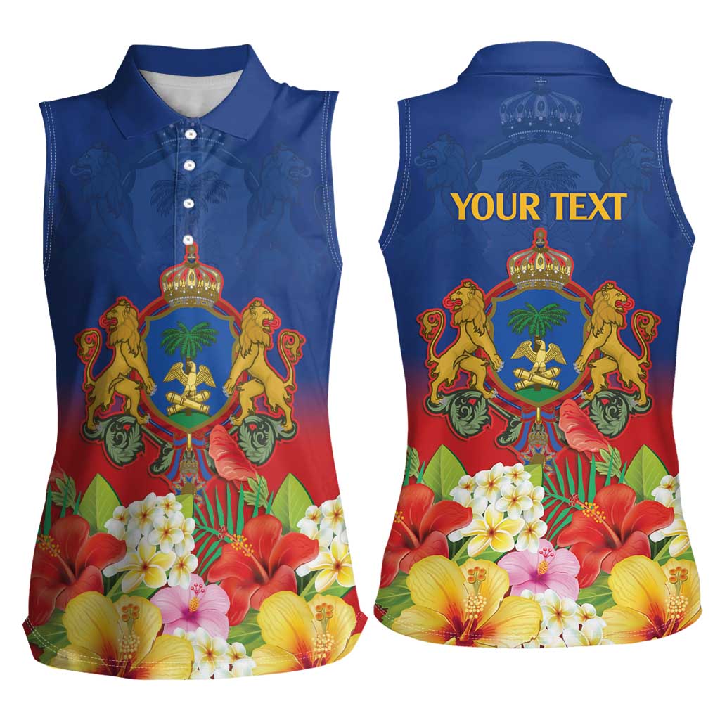 Second Empire of Haiti 1849-1859 Personalized Women Sleeveless Polo Shirt Tropical Hibiscus Flowers