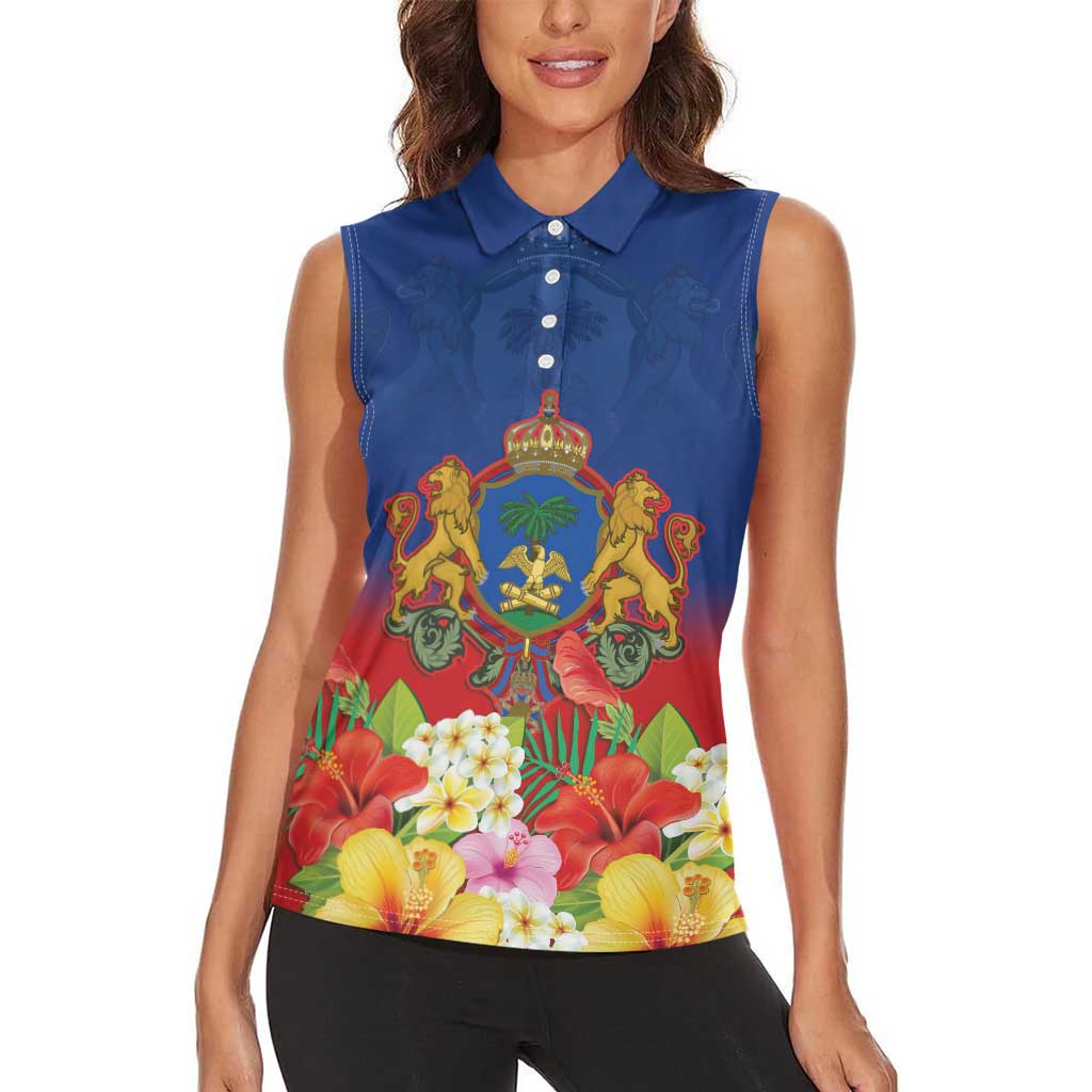 Second Empire of Haiti 1849-1859 Personalized Women Sleeveless Polo Shirt Tropical Hibiscus Flowers