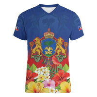 Second Empire of Haiti 1849-1859 Personalized Women V-Neck T-Shirt Tropical Hibiscus Flowers