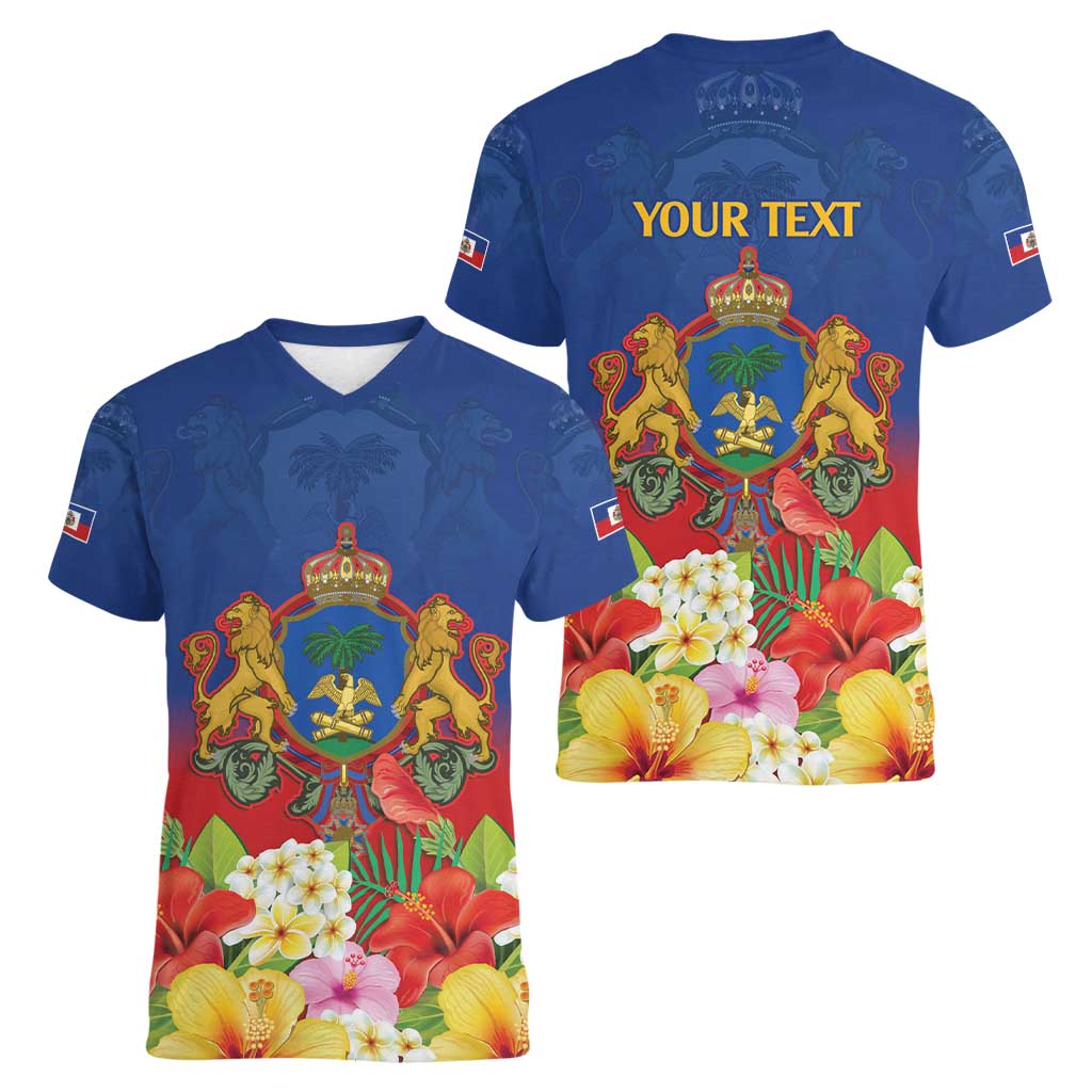 Second Empire of Haiti 1849-1859 Personalized Women V-Neck T-Shirt Tropical Hibiscus Flowers